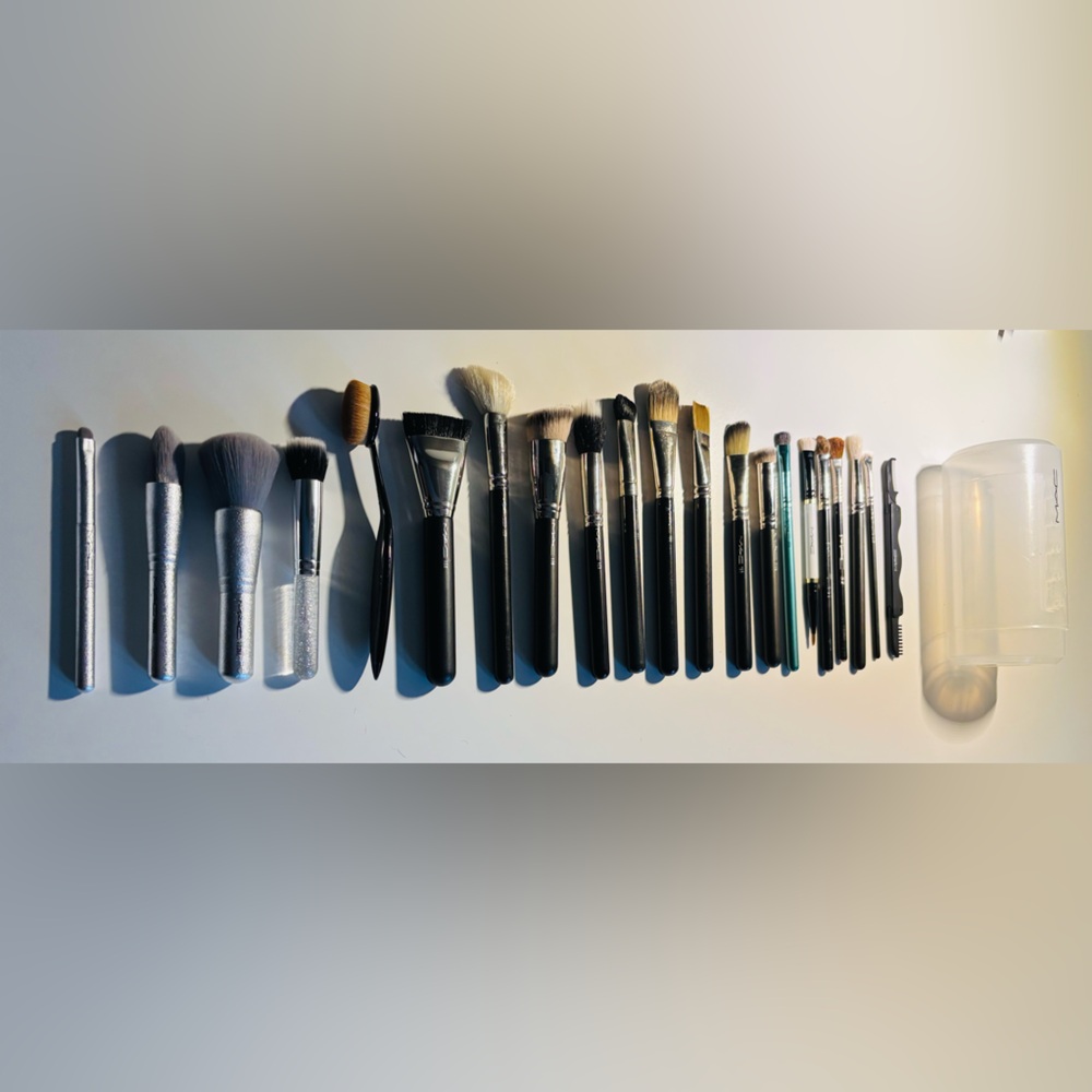 MAC cosmetics brushes and canister